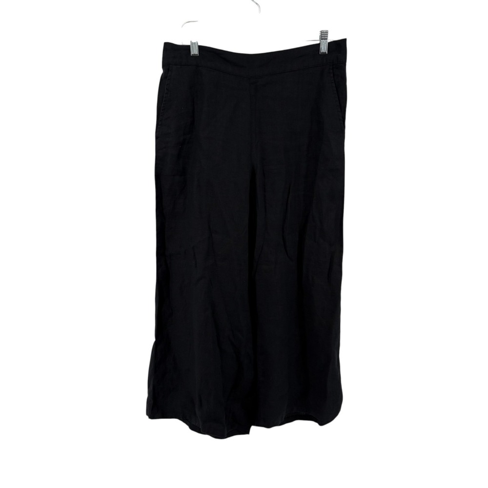 Tahari Women's 100% Linen Wide Leg Cropped Pants Size L Black NWOT